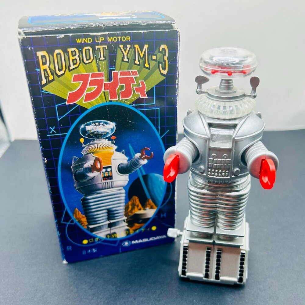 1985 Masudaya Lost in Space Wind Up Robot with Box